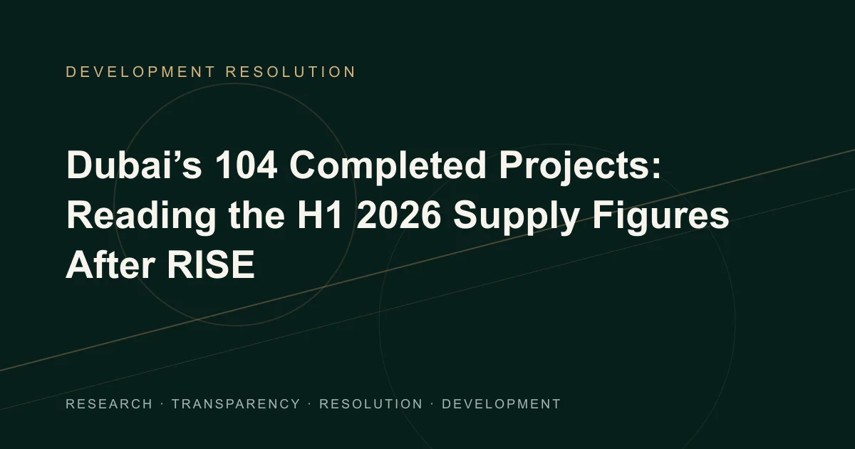 Conceptual Development Resolution illustration comparing completed-project counts, unit totals and investment value beside a dated property-supply worksheet.