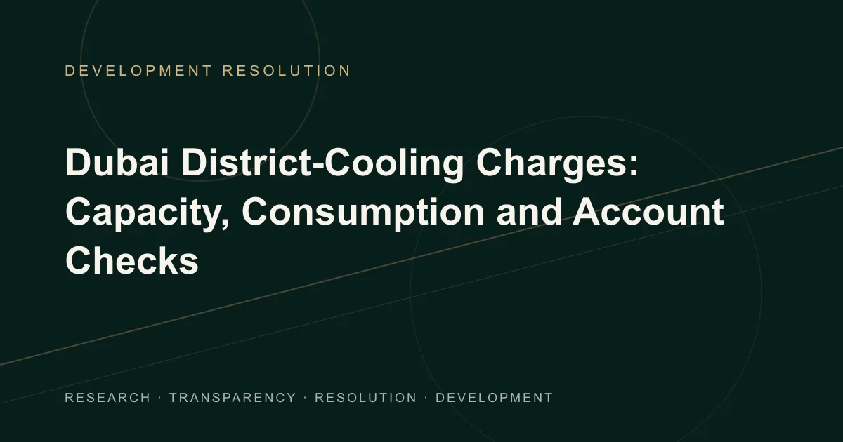 Conceptual Development Resolution illustration of cooling capacity and consumption columns beside a property account-transition checklist.