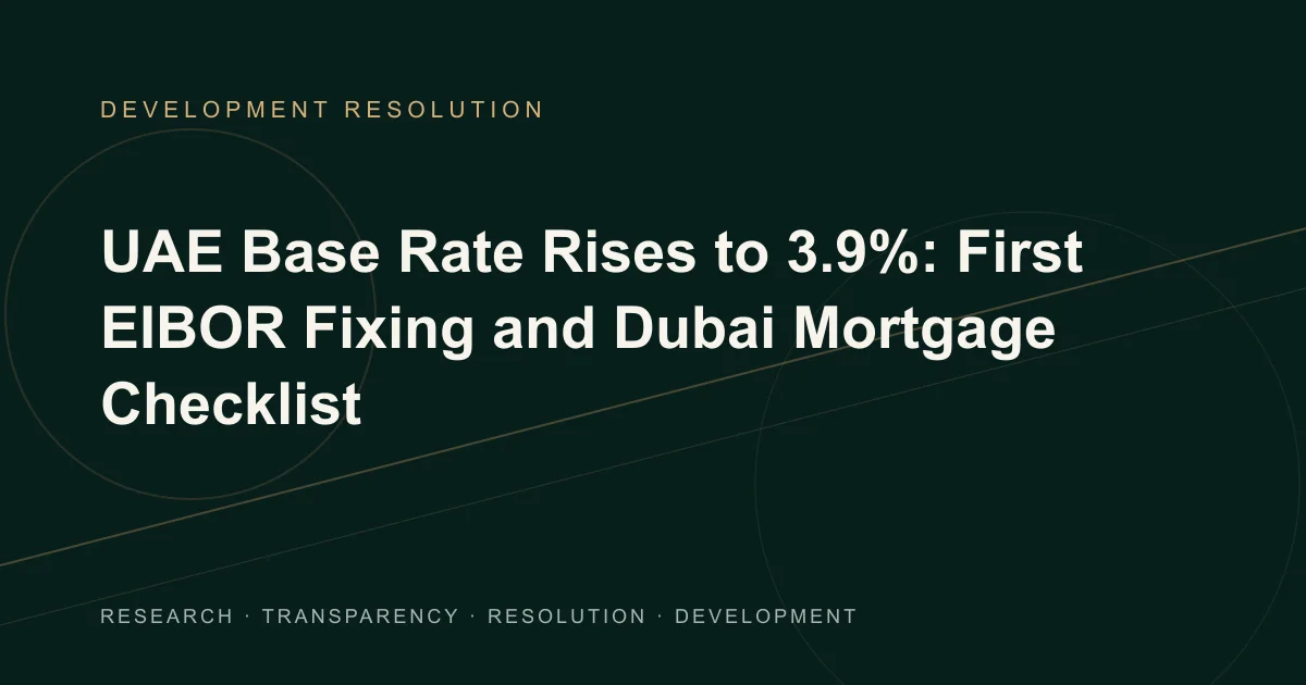 Conceptual Development Resolution illustration of a Dubai property finance document, EIBOR tenor table and repayment schedule.